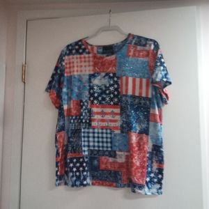 Women's Patchwork Glory short sleeved XL patriotic red white and blue top